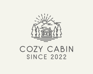 Cabin - Log Cabin Woodlands Sunrise logo design