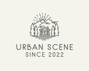 Scene - Log Cabin Woodlands Sunrise logo design