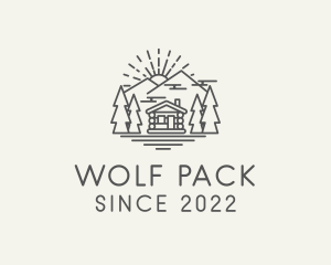 Log Cabin Woodlands Sunrise logo design