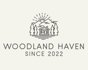 Log Cabin Woodlands Sunrise logo design