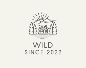 Log Cabin Woodlands Sunrise logo design