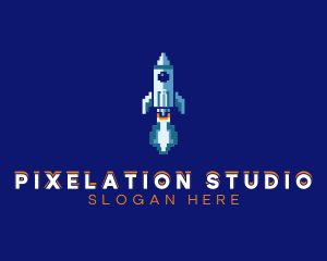 Pixel Rocket Ship logo design