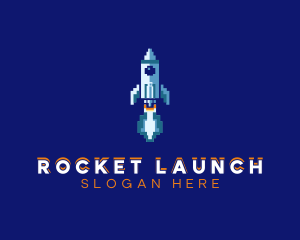 Pixel Rocket Ship logo design