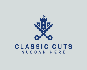 Castle Scissors Barber logo design