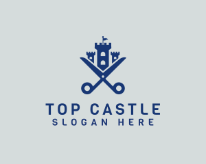 Castle Scissors Barber logo design
