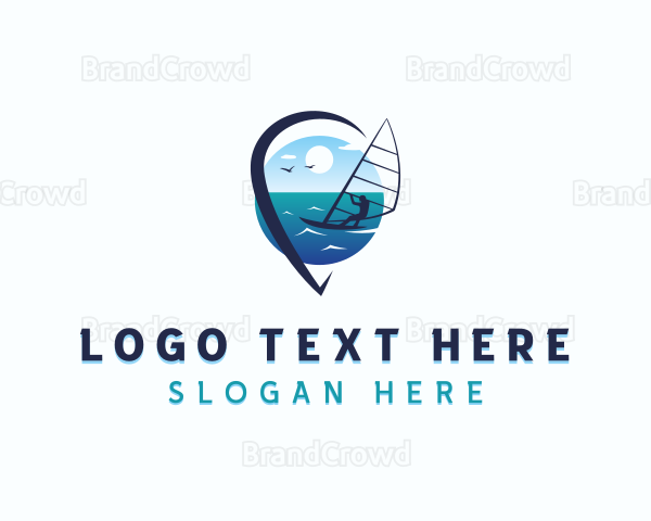 Travel Windsurfer Location Pin Logo