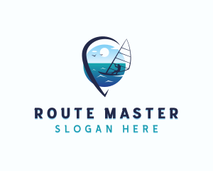 Travel Windsurfer Location Pin logo design