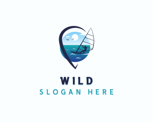 Ocean - Travel Windsurfer Location Pin logo design