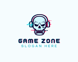 Skull Glitch Streamer logo design