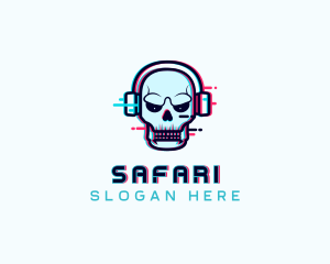 Headphones - Skull Glitch Streamer logo design
