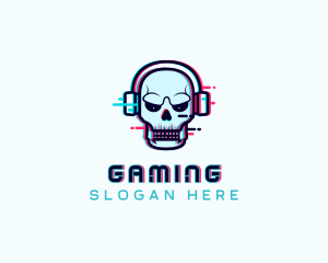 Skull Glitch Streamer logo design