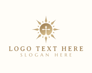 Crucifix - Sun Religious Cross logo design