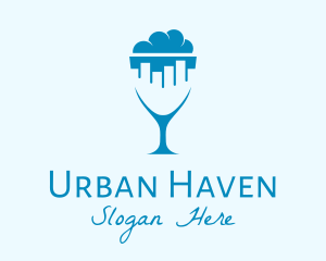 Blue City Wine Glass logo design