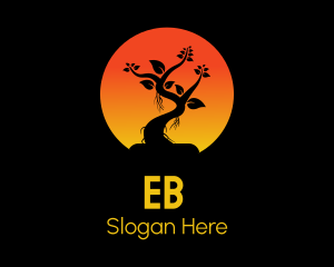 Asian - Sun Bonsai Tree logo design