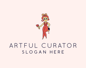 Woman Painter Cartoon logo design