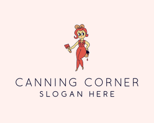 Woman Painter Cartoon logo design