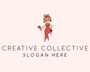 Woman Painter Cartoon logo design