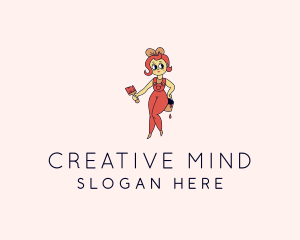 Woman Painter Cartoon logo design