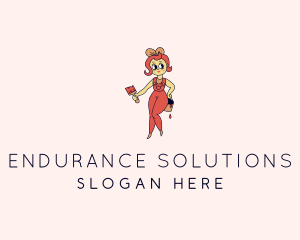 Woman Painter Cartoon logo design