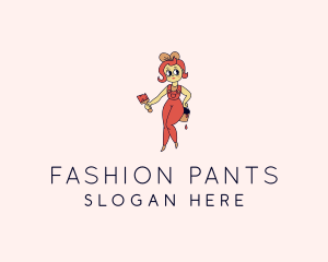 Woman Painter Cartoon logo design