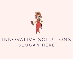 Woman Painter Cartoon logo design