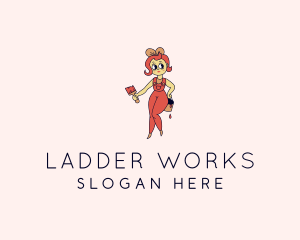 Woman Painter Cartoon logo design