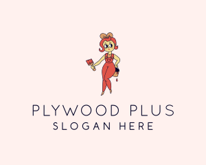 Woman Painter Cartoon logo design