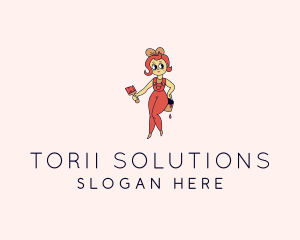 Woman Painter Cartoon logo design