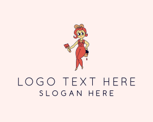 Drawing - Woman Painter Cartoon logo design