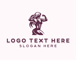 Strong - Woman Bodybuilder Weightlifting logo design