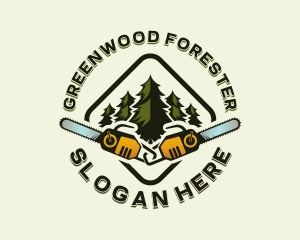 Forest Lumberjack Chainsaw logo design