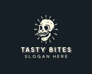 Skate Shop - Spooky Skull Mustache logo design