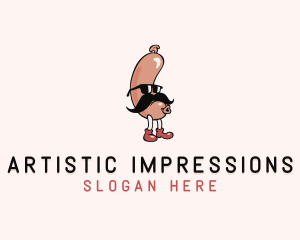 Hipster Sunglasses Sausage logo design