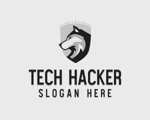 Hacking - Serious Wolf Shield logo design