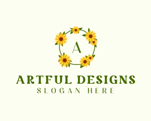 Sunflower Wreath Letter logo design