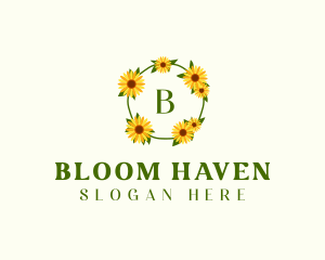 Sunflower Wreath Letter logo design