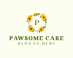 Sunflower Wreath Letter logo design