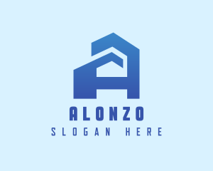 Blue Building Letter A logo design