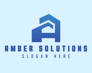 Blue Building Letter A logo design