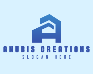 Blue Building Letter A logo design