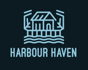 Harbour - Blue Monoline Riverside Cabin logo design