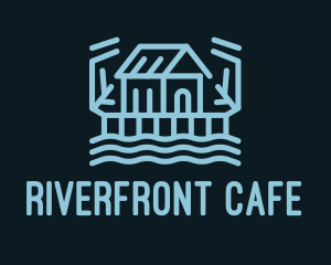 Riverside - Blue Monoline Riverside Cabin logo design