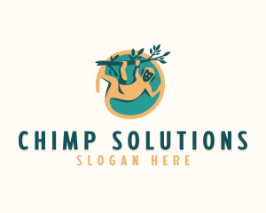 Chimpanzee - Monkey Tree Branch logo design