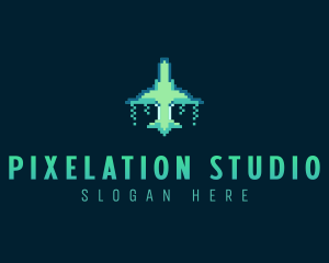 Pixelated Game Spacecraft logo design