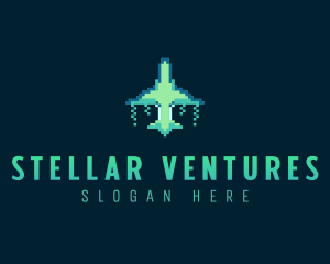 Pixelated Game Spacecraft logo design