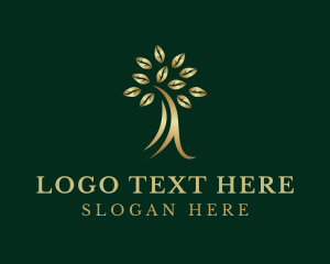 Tree Planting - Golden Elegant Tree logo design