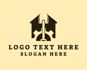 Carpenter - House Cog Shovel logo design