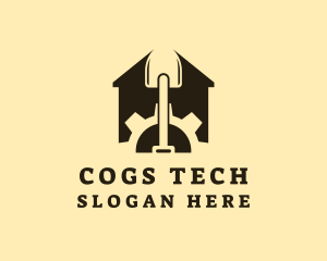 House Cog Shovel logo design