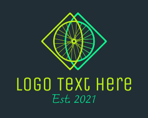Rider - Neon Bicycle Wheel logo design