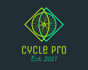 Biking - Neon Bicycle Wheel logo design